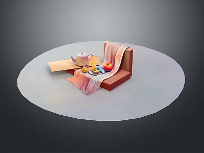 Modern Multi Person Sectional Sofa With Coffee Table Tea Set And Fresh Fruits 3d model