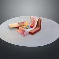 Modern Multi Person Sectional Sofa With Coffee Table Tea Set And Fresh Fruits
