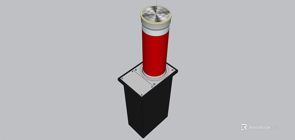 Road Traffic Safety Bollard With Red Cylinder And Silver Top Installation Base 3d model 