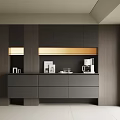 Modern Dining Area Sideboard With Dark Gray Cabinets LED Lighting And Coffee Machine 3d model