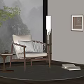Leisure Chair Rattan Wooden Frame Cushion Side Table Floor Lamp Geometric Wall Art Natural Light