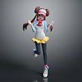 Anime Girl With Brown Pigtails And Cute Red Creature In White Top Yellow Skirt Outfit