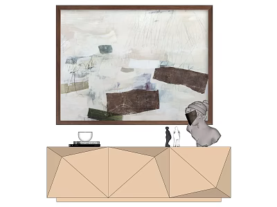 Modern Interior With Wooden Cabinet Wall Art And Decorative Items On Top 3d model