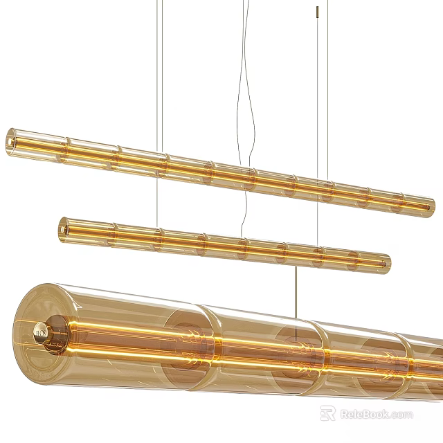 Modern Long Amber Glass Tube Chandelier Hanging Design For Interior 3d model 