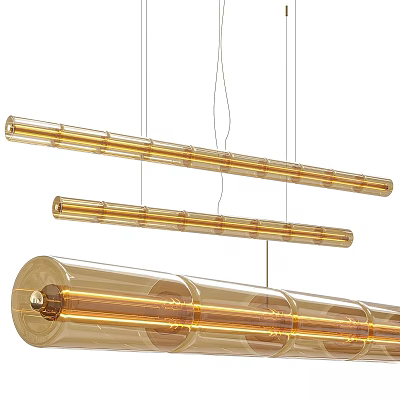 Modern Long Amber Glass Tube Chandelier Hanging Design For Interior 3d model