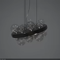 Modern Circular Chandelier With Black Frame And Transparent Glass Globe Light Bulbs