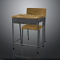 Retro Classroom Furniture Set With Wooden Tabletop And Metal Frame Chair