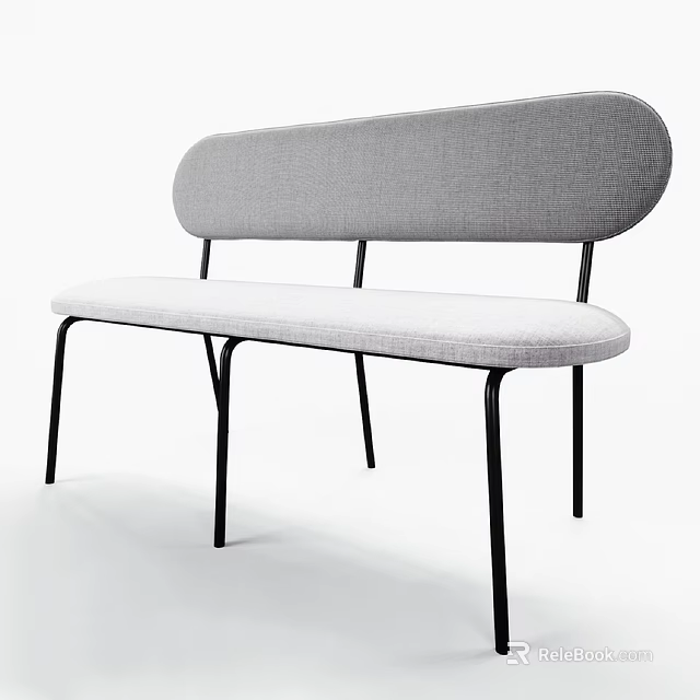 Modern Two Seater Sofa With Gray Fabric Upholstery Curved Backrest And Black Metal Legs 3d model 