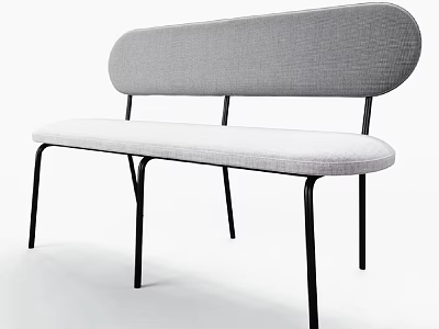 Modern Two Seater Sofa With Gray Fabric Upholstery Curved Backrest And Black Metal Legs 3d model