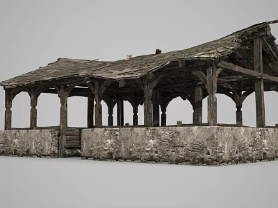 Traditional Ancient Architecture with Stone Walls Wooden Beams and Tiled Roof Design 3d model
