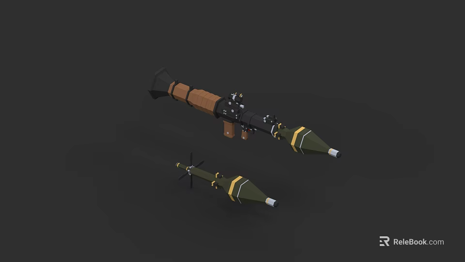 Military Weapon Rocket Launcher With Two Rocket Projectiles 3d model 