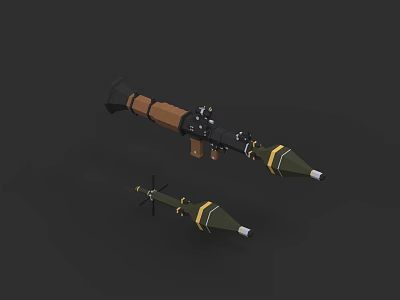 Military Weapon Rocket Launcher With Two Rocket Projectiles 3d model