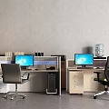 Modern Office Workstations With Dual Computer Monitors Office Chairs And Potted Green Plant