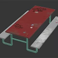 Red Picnic Table With Metal Frame And White Benches For Outdoor Furniture Use