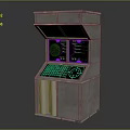 Retro Arcade Machine With Vintage Design Green Purple Screens And Control Panel Electronic Gaming Appliance