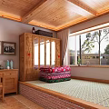 Traditional Chinese Living Room Interior With Wooden Structure Chandelier Coffee Table And Sofa