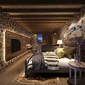 Rustic Vintage Wooden Sofa And Coffee Table Set For Cozy Stone Wall Living Room