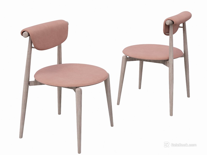 Modern Minimalist Dining Chairs With Pink Upholstered Seat And Backrest And Gray Legs 3d model 