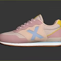 Pink Casual Sneakers With Yellow Tongue Blue Logo Mesh Upper And Orange Sole