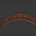 Traditional Red Wooden Bridge With Lantern Shaped Lamp Post And Railings