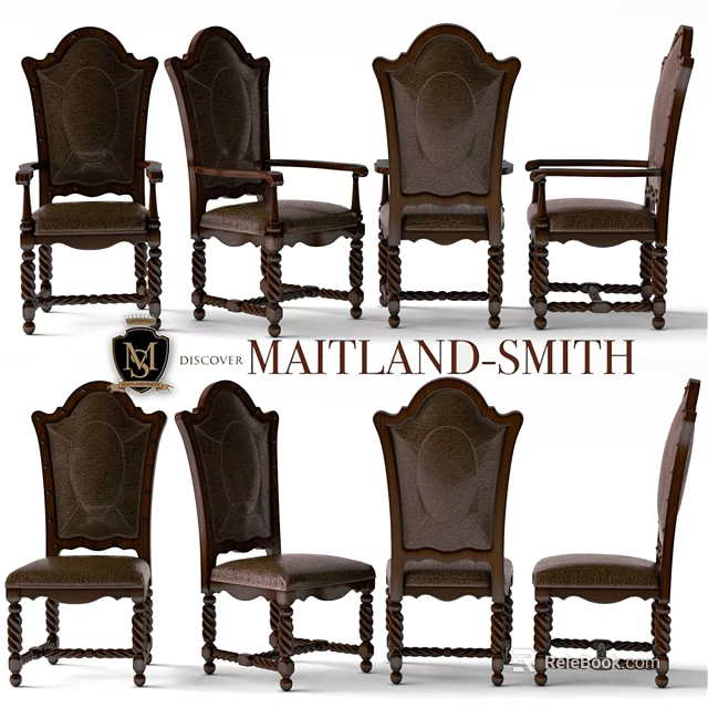 Maitland Smith Single Chair With Leather Upholstery And Wooden Ornate Legs 3d model 