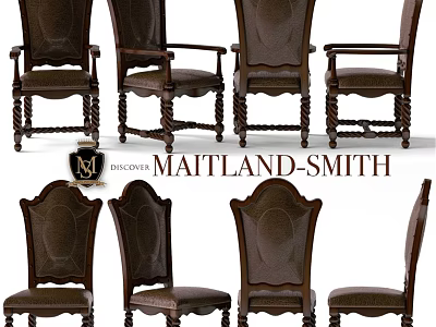 Maitland Smith Single Chair With Leather Upholstery And Wooden Ornate Legs 3d model