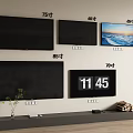 Wall Mounted Televisions with Various Sizes and Digital Display in Home Setting 3d model