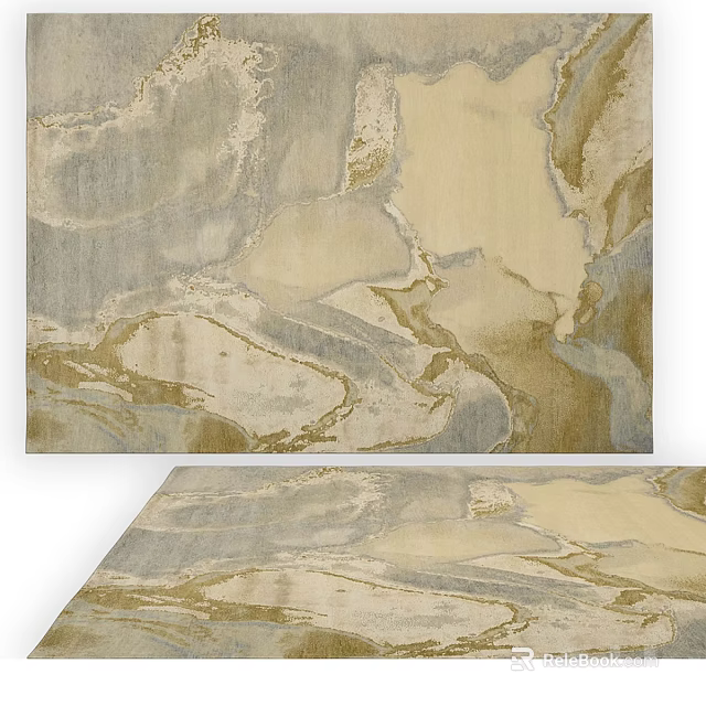 Modern Square Rug With Marble Pattern In Beige Gray And Gold Tones 3d model 