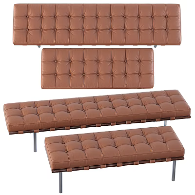 Modern Brown Tufted Leather Sofa Bench With Metal Legs For Living Room 3d model