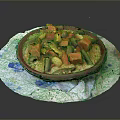 Colorful Mixed Vegetable Dish Served In Clay Bowl On Floral Patterned Plate