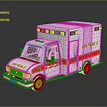 White Ambulance Vehicle With Red Blue Stripes Side Lettering And Roof Emergency Lights