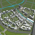 Modern Office Complex Layout With Multiple Buildings Green Spaces And Water Features 3d model