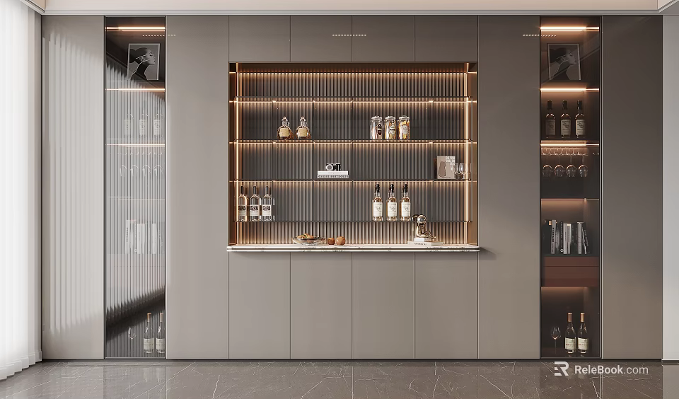 Modern Sideboard Interior Design With LED Lighting Glass Doors And Wine Storage 3d model 