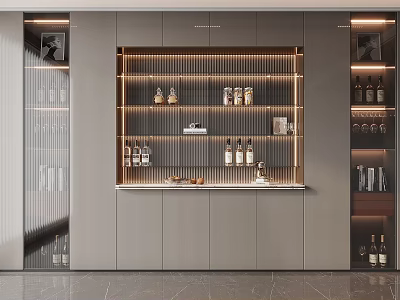 Modern Sideboard Interior Design With LED Lighting Glass Doors And Wine Storage 3d model