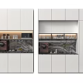 Modern Kitchen Interior With White Cabinets Marble Countertop Coffee Machine Microwave And Green Plant