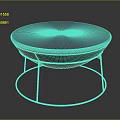 Round Blue Padded Stool With Metal Frame Circular Base And Orange Accents