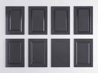 Black Cabinet Doors Arranged Neatly Against White Background For Kitchen Use 3d model