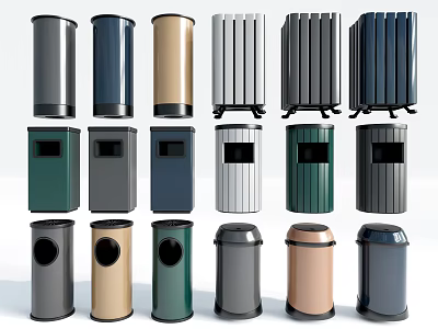 Public Trash Bins With Various Designs And Different Color Options For Public Areas 3d model