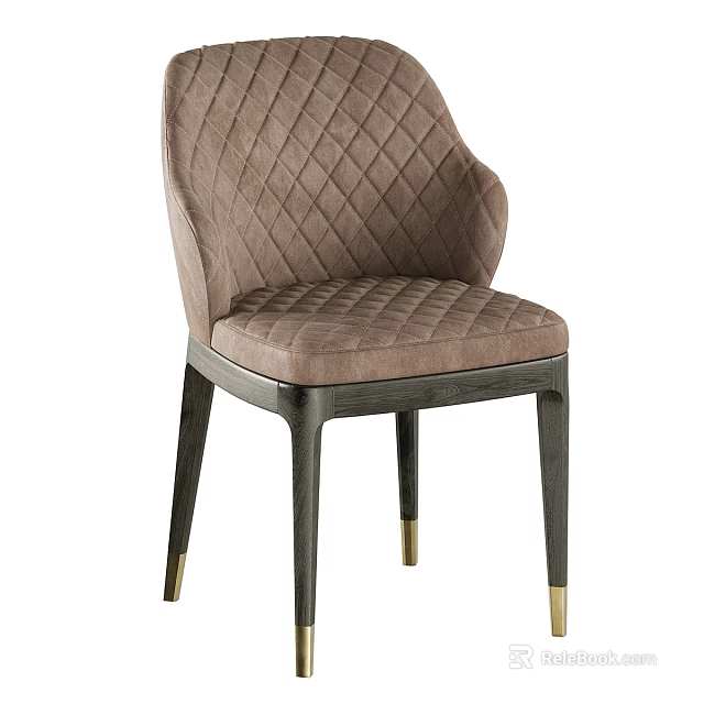 Taupe Velvet Dining Chair With Quilted Diamond Pattern And Dark Wood Gold Accent Legs 3d model 