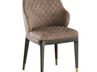 Taupe Velvet Dining Chair With Quilted Diamond Pattern And Dark Wood Gold Accent Legs 3d model