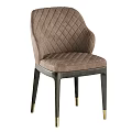 Taupe Velvet Dining Chair With Quilted Diamond Pattern And Dark Wood Gold Accent Legs
