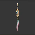 Elegant Golden Earrings Featuring Blue Gem And Pink Feather Tassels Design