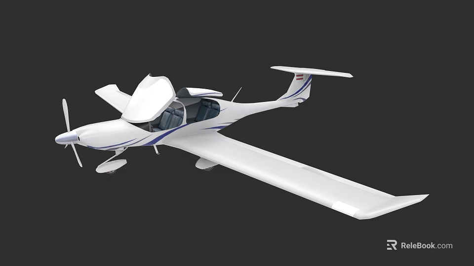 White Light Aircraft With Blue Stripes And Single Propeller Design 3d model