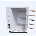 White Cabinet With Multiple Drawers Wooden Handles Side Ventilation Holes And Bottom Knobs