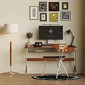 Modern Home Office Desk Interior With Laptop Desk Lamp Chair And Wall Art Decor