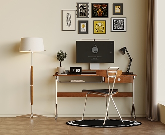 Middle Style Desk and Chair Laptop Books and Magazines Floor Lamp 3d model