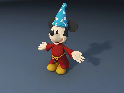 Mickey Mouse Doll in Red Robe with Blue Star Hat and Yellow Shoes Open Arms 3d model