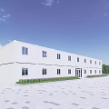 White Office Building Exterior With Multiple Windows Paved Square And Greenery 3d model