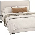 Minimalist Modern Double Bed Interior With Soft White Bed Sheets Beige Pillows And Black Nightstand