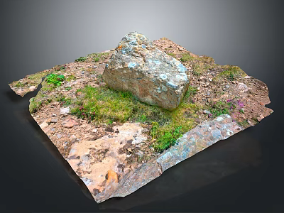 Natural Wood Stone Decorative Piece with Soil Green Grass and Small Plants 3d model